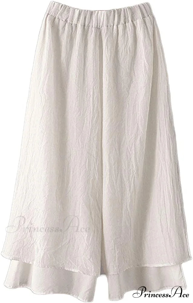 Women’s Wide Leg Pants Loose Layer Elastic Waist Capris White / Large
