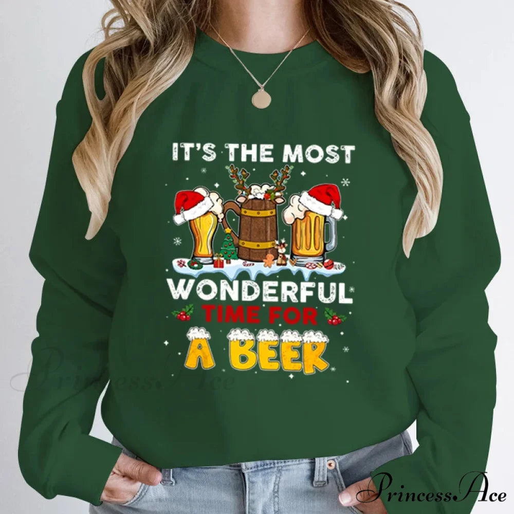 Wonderful Time Beer Autumn Winter Casual Hoodless Pullover Christmas Hoodie army green / S Christmas Hoodies-L