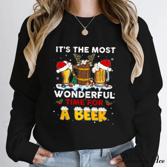Wonderful Time Beer Autumn Winter Casual Hoodless Pullover Christmas Hoodie Black / S Christmas Hoodies-L