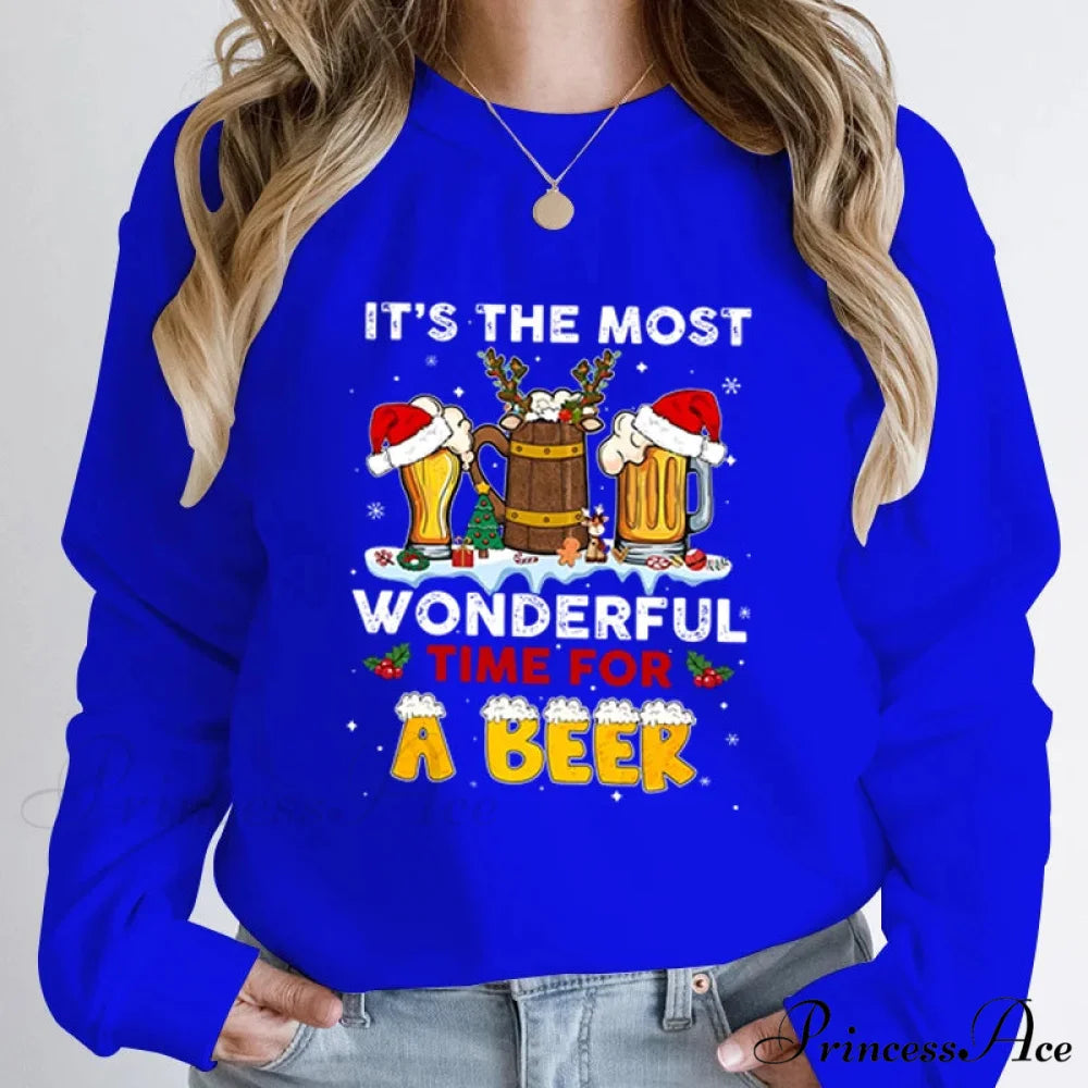 Wonderful Time Beer Autumn Winter Casual Hoodless Pullover Christmas Hoodie Blue / S Christmas Hoodies-L