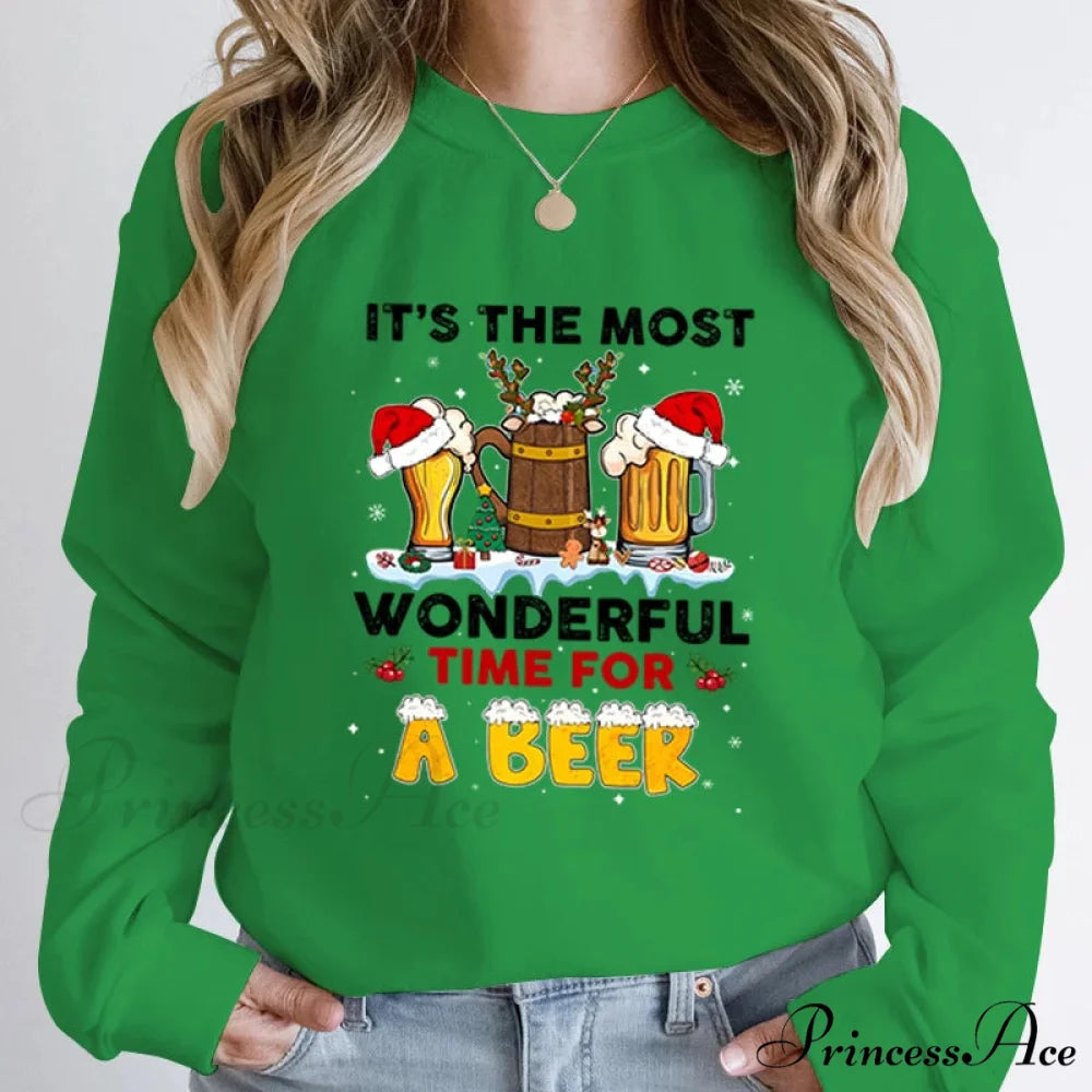 Wonderful Time Beer Autumn Winter Casual Hoodless Pullover Christmas Hoodie Green / S Christmas Hoodies-L