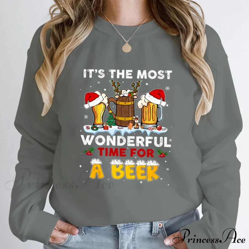 Wonderful Time Beer Autumn Winter Casual Hoodless Pullover Christmas Hoodie MULTI / S Christmas Hoodies-L