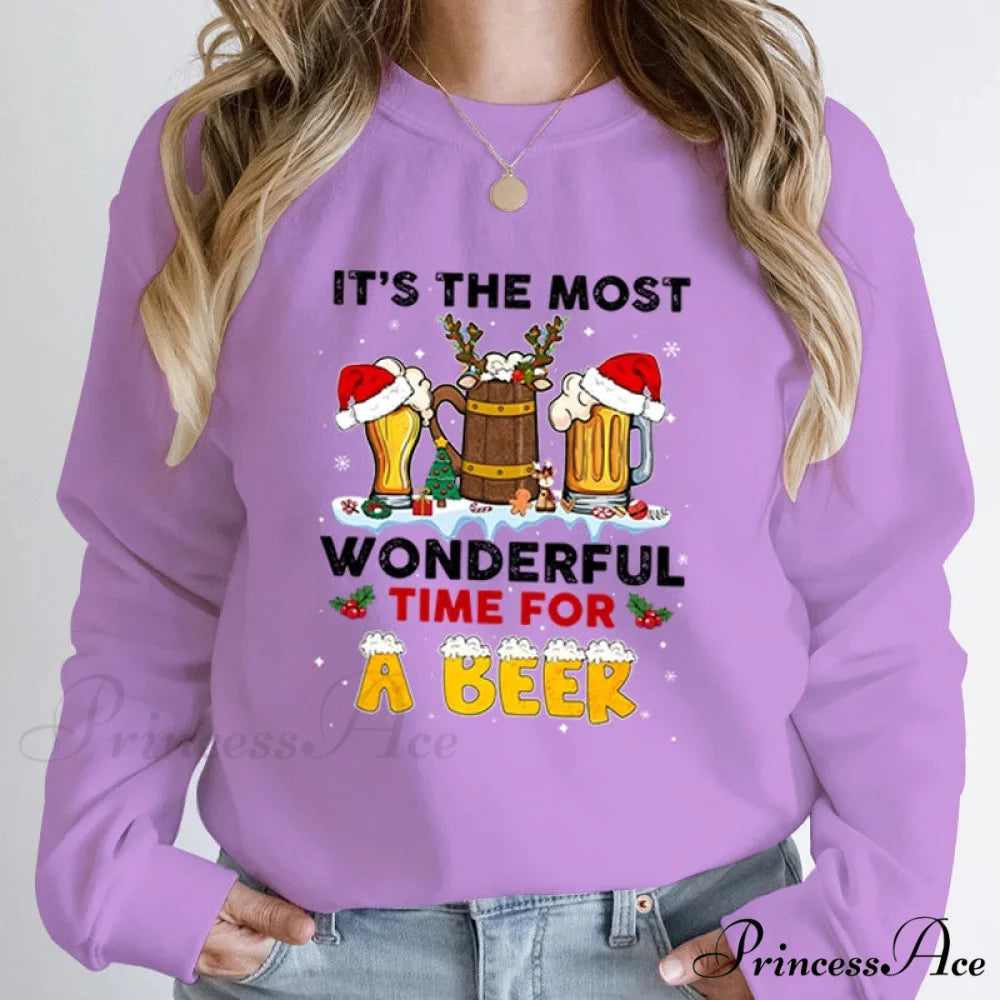 Wonderful Time Beer Autumn Winter Casual Hoodless Pullover Christmas Hoodie PURPLE / S Christmas Hoodies-L