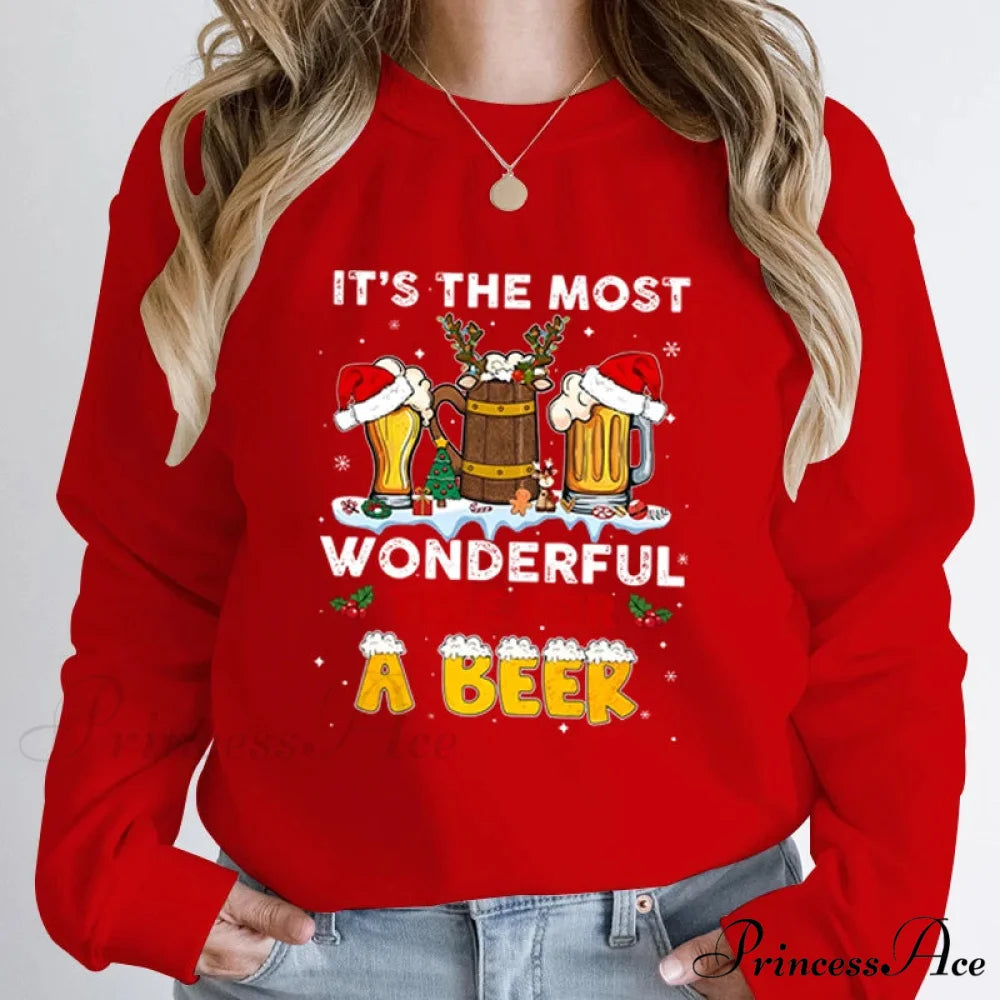 Wonderful Time Beer Autumn Winter Casual Hoodless Pullover Christmas Hoodie Red / S Christmas Hoodies-L