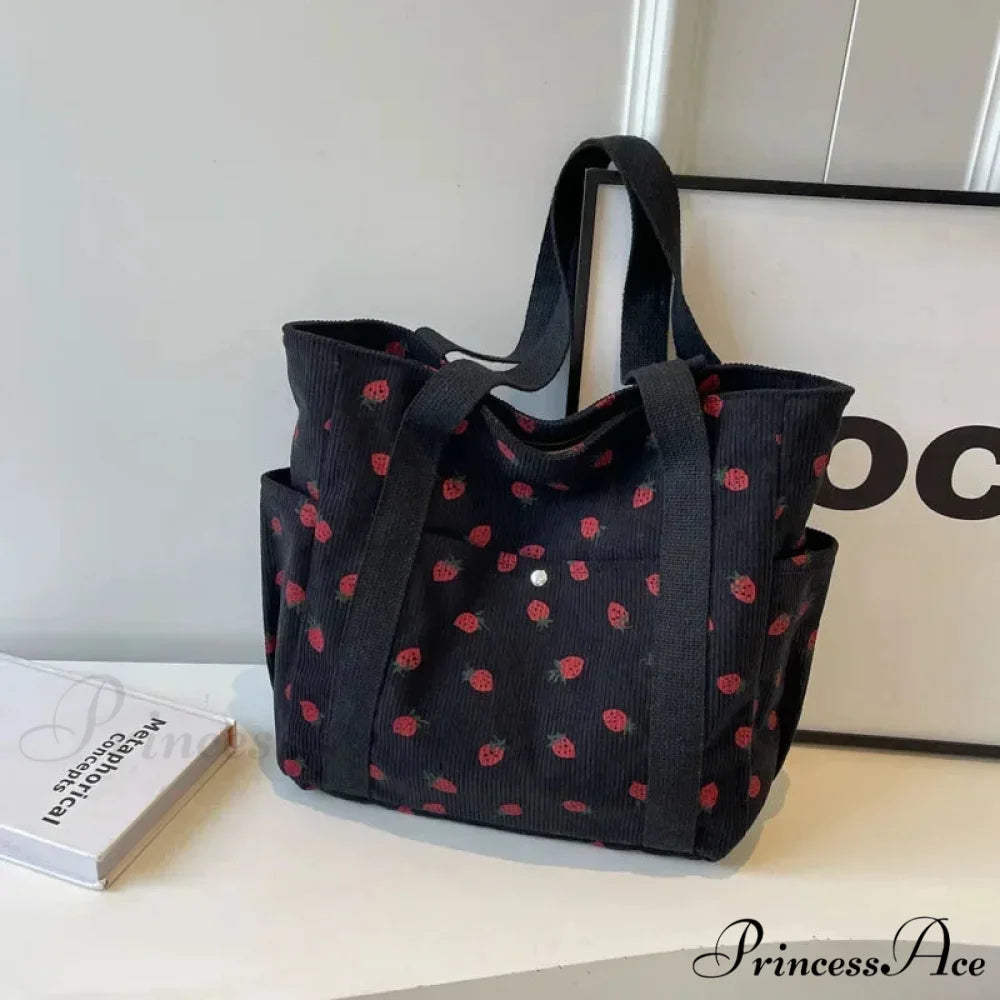 Woodland Ribbed Basic Shoulder Bag Black shoulder-250126