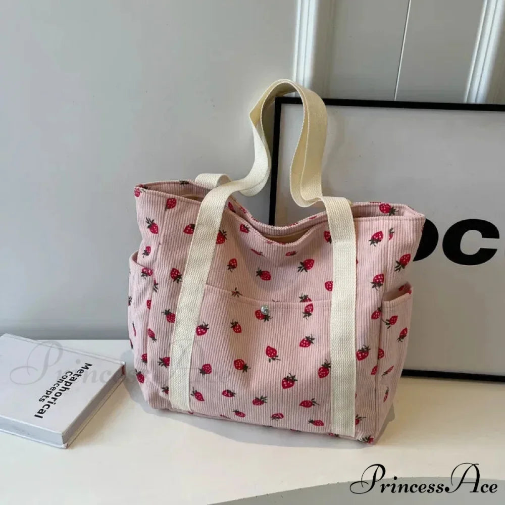 Woodland Ribbed Basic Shoulder Bag Pink shoulder-250126