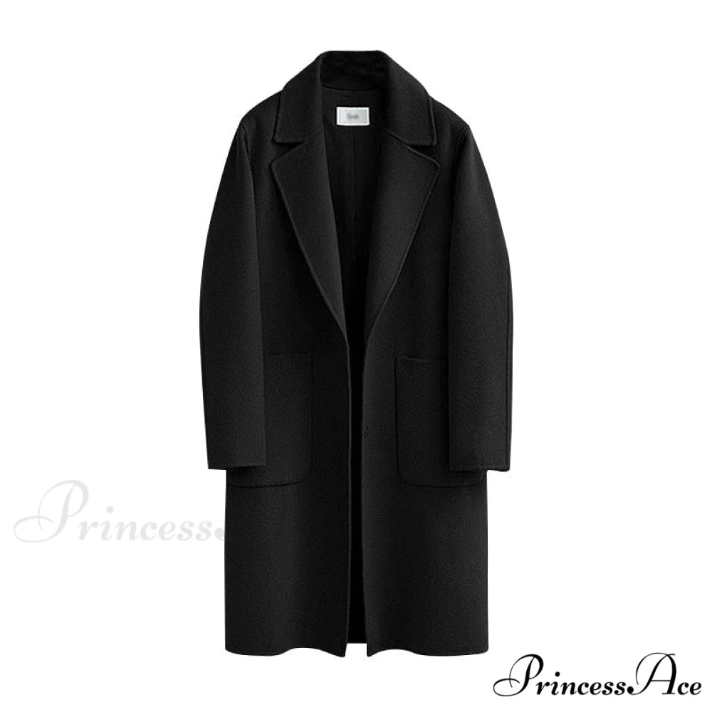 Wool Baggy Long Solid Simple All-match Overcoat black / M