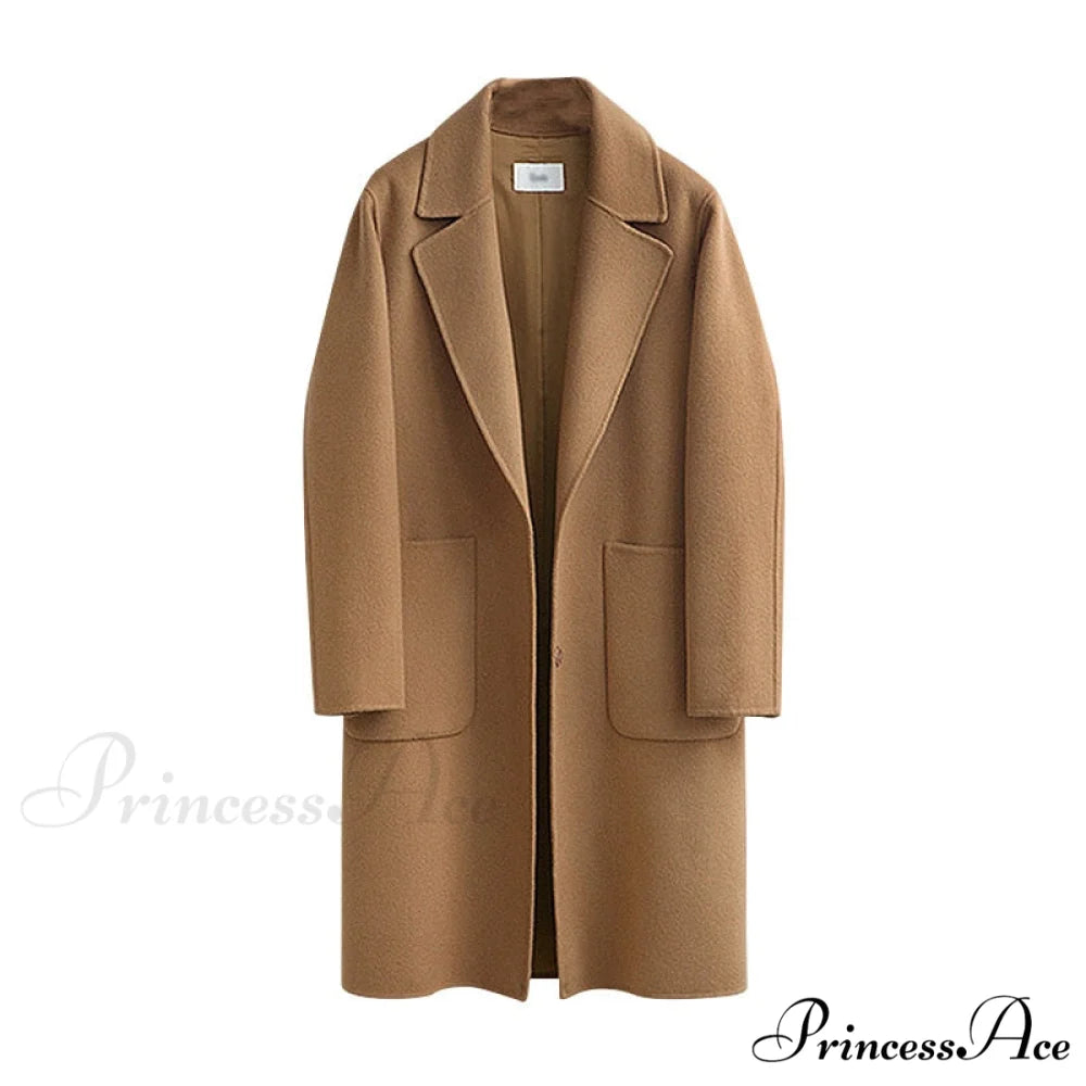 Wool Baggy Long Solid Simple All-match Overcoat camel / M