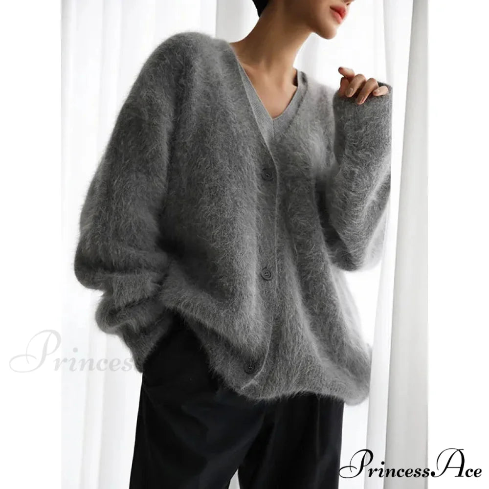 Wool Baggy V-neck Extended Sleeve Cardigan cardigans-241228