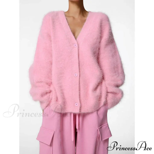 Wool Baggy V-neck Extended Sleeve Cardigan cardigans-241228