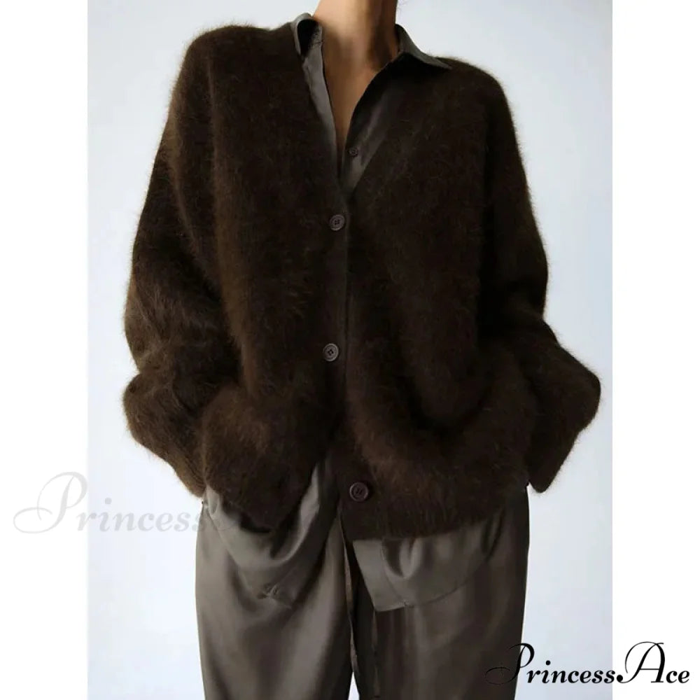 Wool Baggy V-neck Extended Sleeve Cardigan cardigans-241228