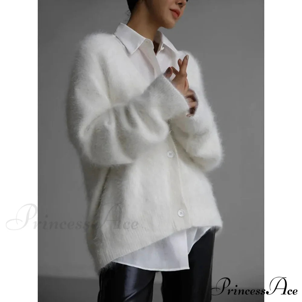 Wool Baggy V-neck Extended Sleeve Cardigan Ivory / S cardigans-241228
