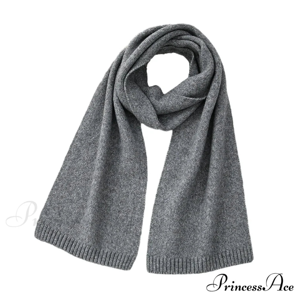 Wool Blend Solid Knitted Minimalist Imitation Cashmere Scarf Black grey / L183CM W25CM