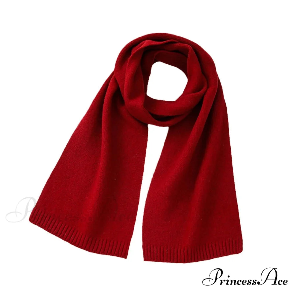 Wool Blend Solid Knitted Minimalist Imitation Cashmere Scarf Bright red / L183CM W25CM