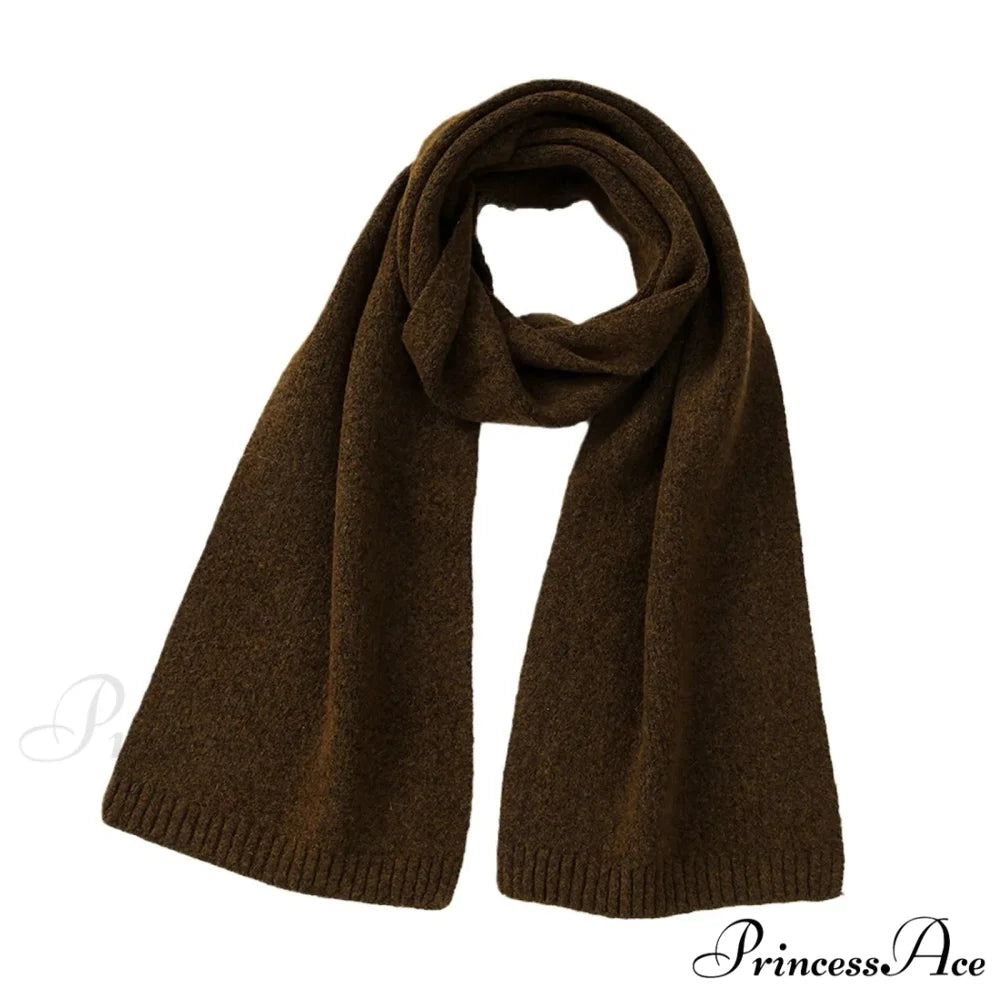 Wool Blend Solid Knitted Minimalist Imitation Cashmere Scarf Coffee color / L183CM W25CM