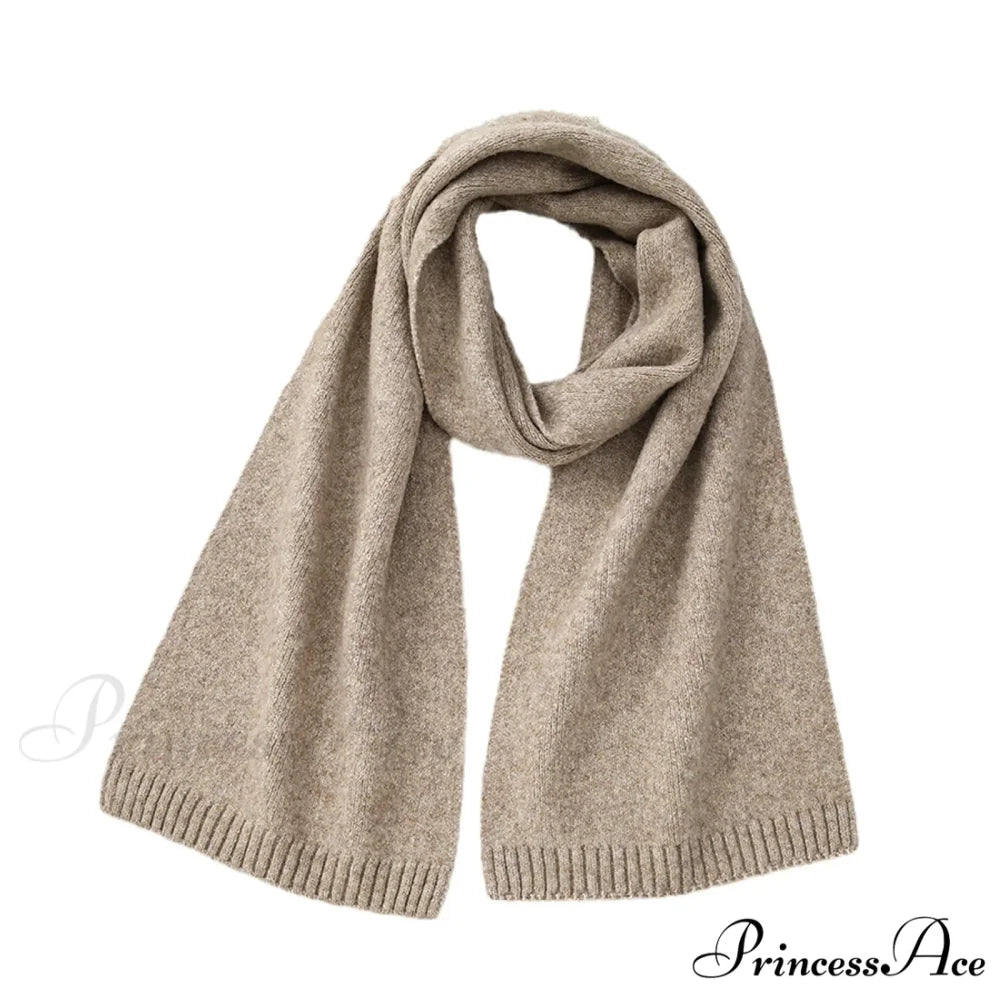 Wool Blend Solid Knitted Minimalist Imitation Cashmere Scarf Deep khaki / L183CM W25CM
