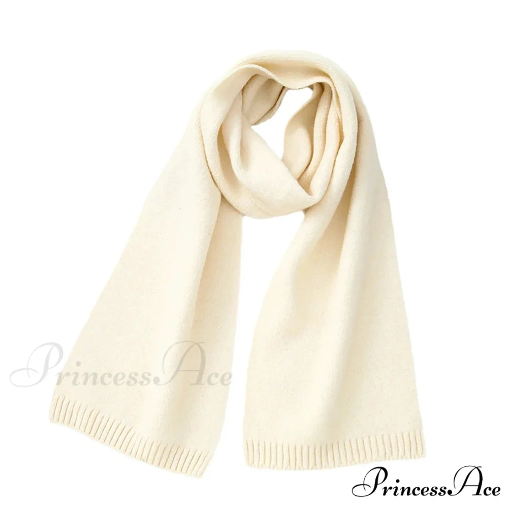 Wool Blend Solid Knitted Minimalist Imitation Cashmere Scarf Milk Yellow / L183CM W25CM