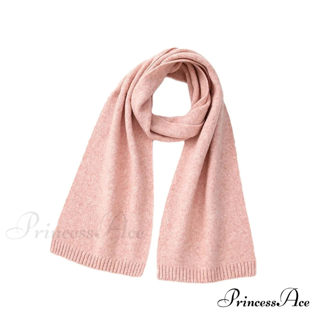 Wool Blend Solid Knitted Minimalist Imitation Cashmere Scarf Pink / L183CM W25CM