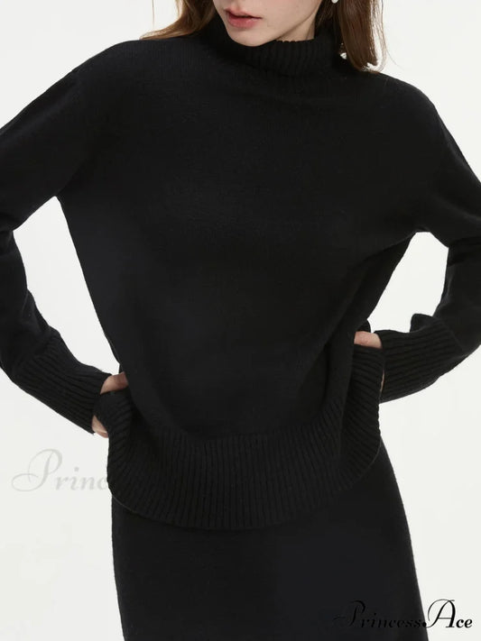 Wool Charcoal Turtleneck Jumper Skirt Jumper Black Sweater / XS swraters-241228