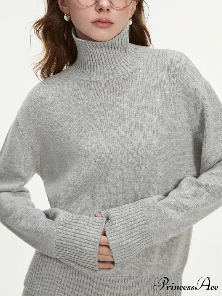 Wool Charcoal Turtleneck Jumper Skirt Jumper Gray Sweater / XS swraters-241228