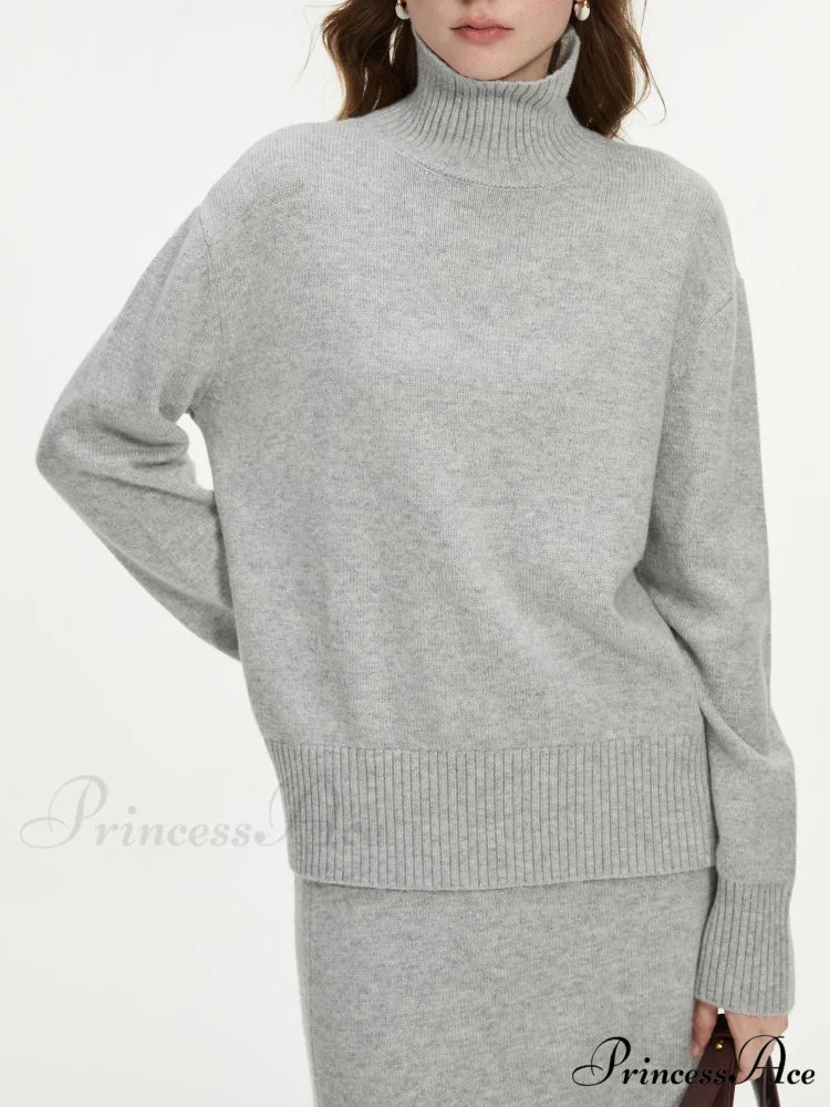 Wool Charcoal Turtleneck Jumper Skirt Jumper swraters-241228