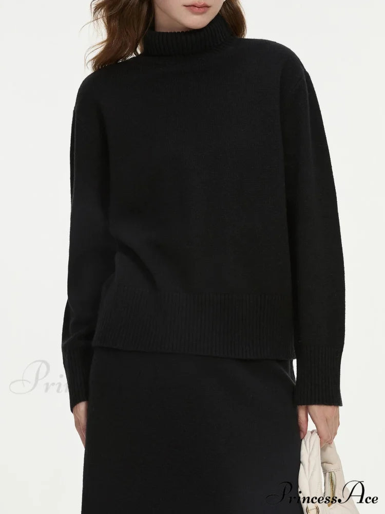 Wool Charcoal Turtleneck Jumper Skirt Jumper swraters-241228