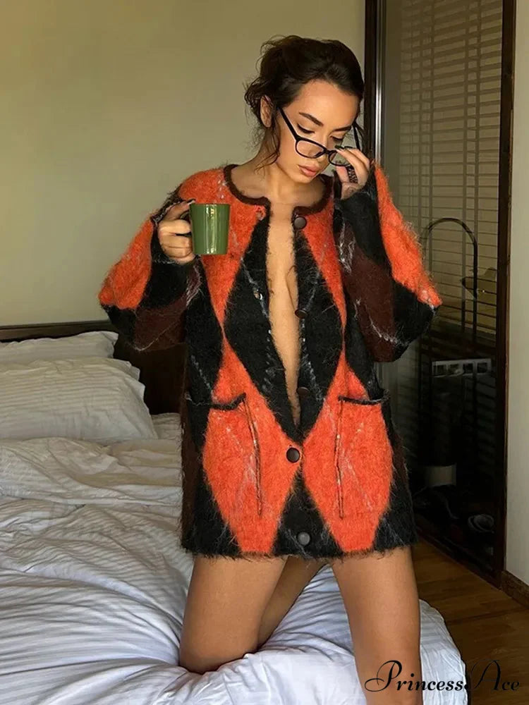 Wool Contrast Pocket Baggy Cardigan cardigans-241228