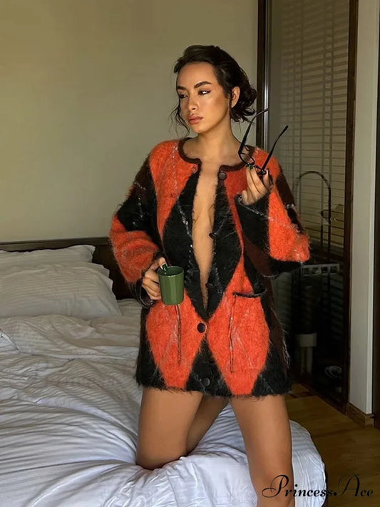 Wool Contrast Pocket Baggy Cardigan cardigans-241228