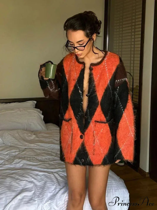 Wool Contrast Pocket Baggy Cardigan orange / S cardigans-241228