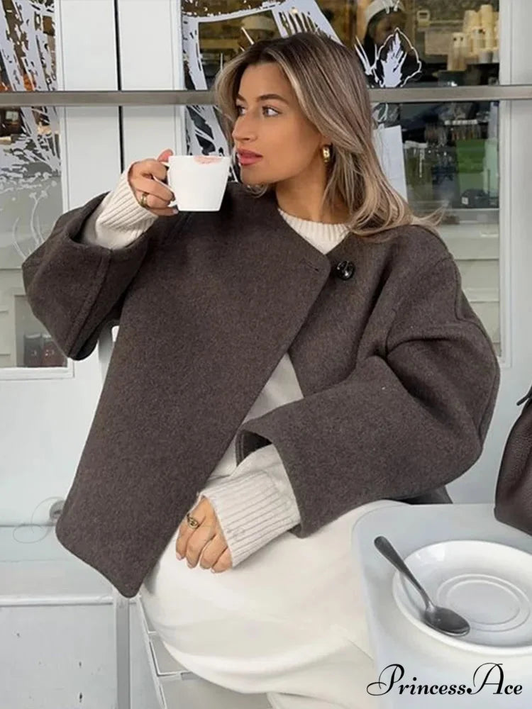 Wool Lapel Complete Sleeve Overcoat Brown / S overcoats-241228