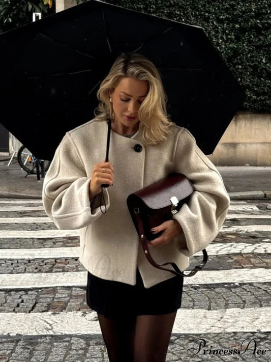 Wool Lapel Complete Sleeve Overcoat White / S overcoats-241228