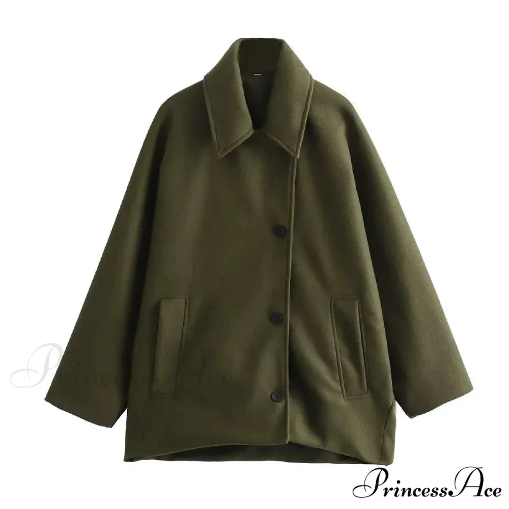 Wool Mix Olive Long Sleeve Overcoat army green / XS overcoats-241228
