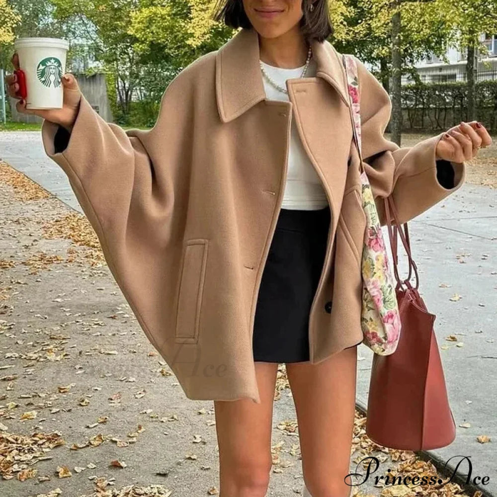 Wool Mix Olive Long Sleeve Overcoat Khaki / XS overcoats-241228