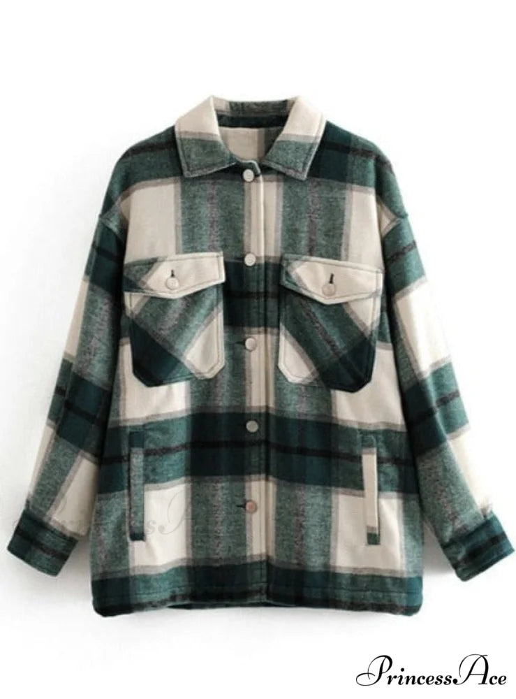 WOOL PLAID SHIRT Green / M