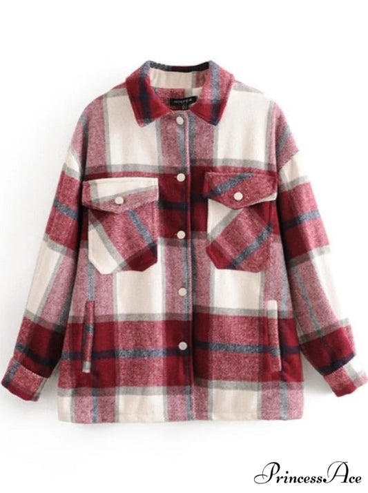 WOOL PLAID SHIRT red beige / M