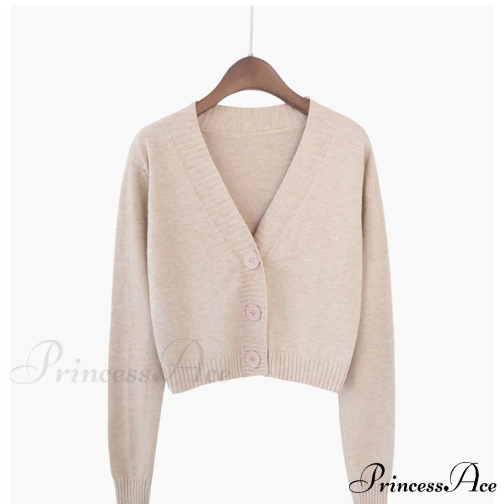 Wool Solid Girl Crop Top Cardigan Beige / S