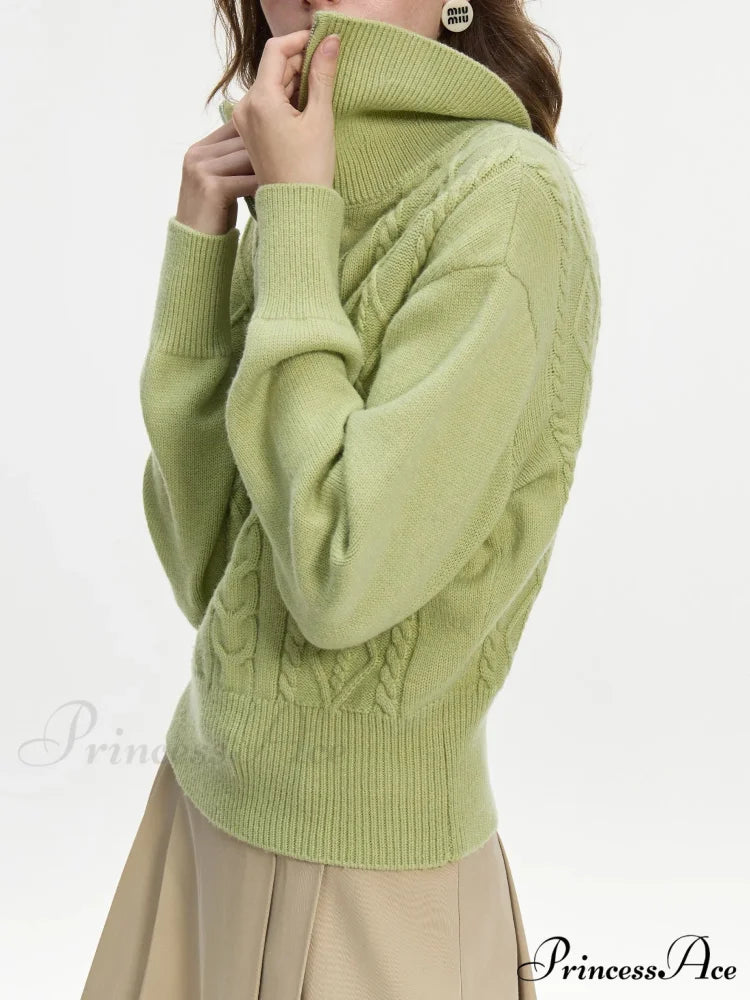 Wool V-neck Stylish Pullover Two Color Sweater Green / XS swraters-241228