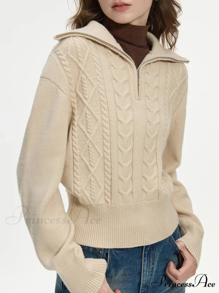 Wool V-neck Stylish Pullover Two Color Sweater Khaki / XS swraters-241228