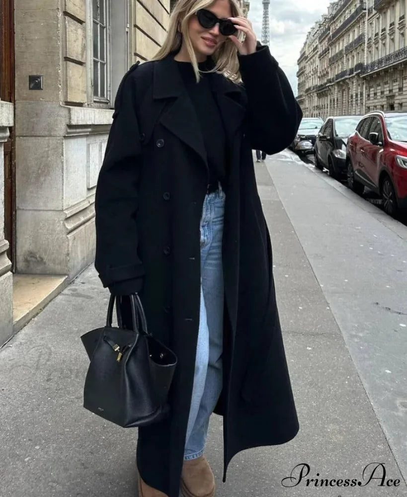 Woolen Sheepskin Patchwork Leather Belted Overcoat overcoats-241228