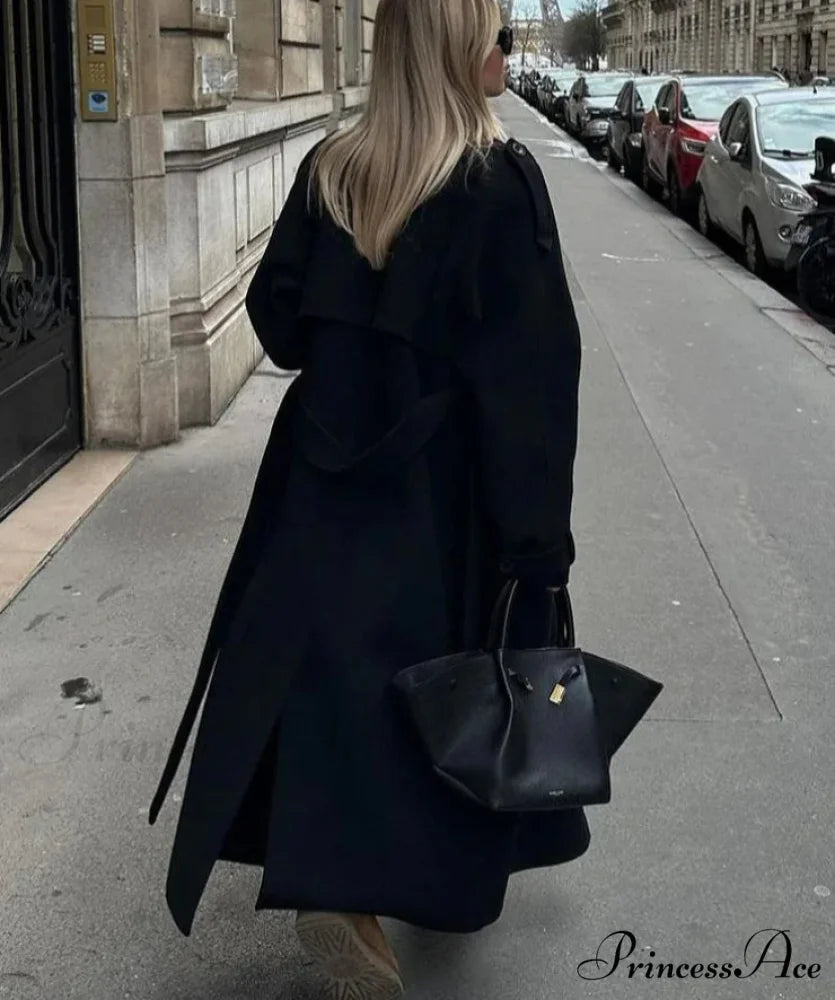 Woolen Sheepskin Patchwork Leather Belted Overcoat overcoats-241228