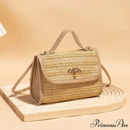 Woven Courier Straw Travel Tote Purse Beige handbag-250126