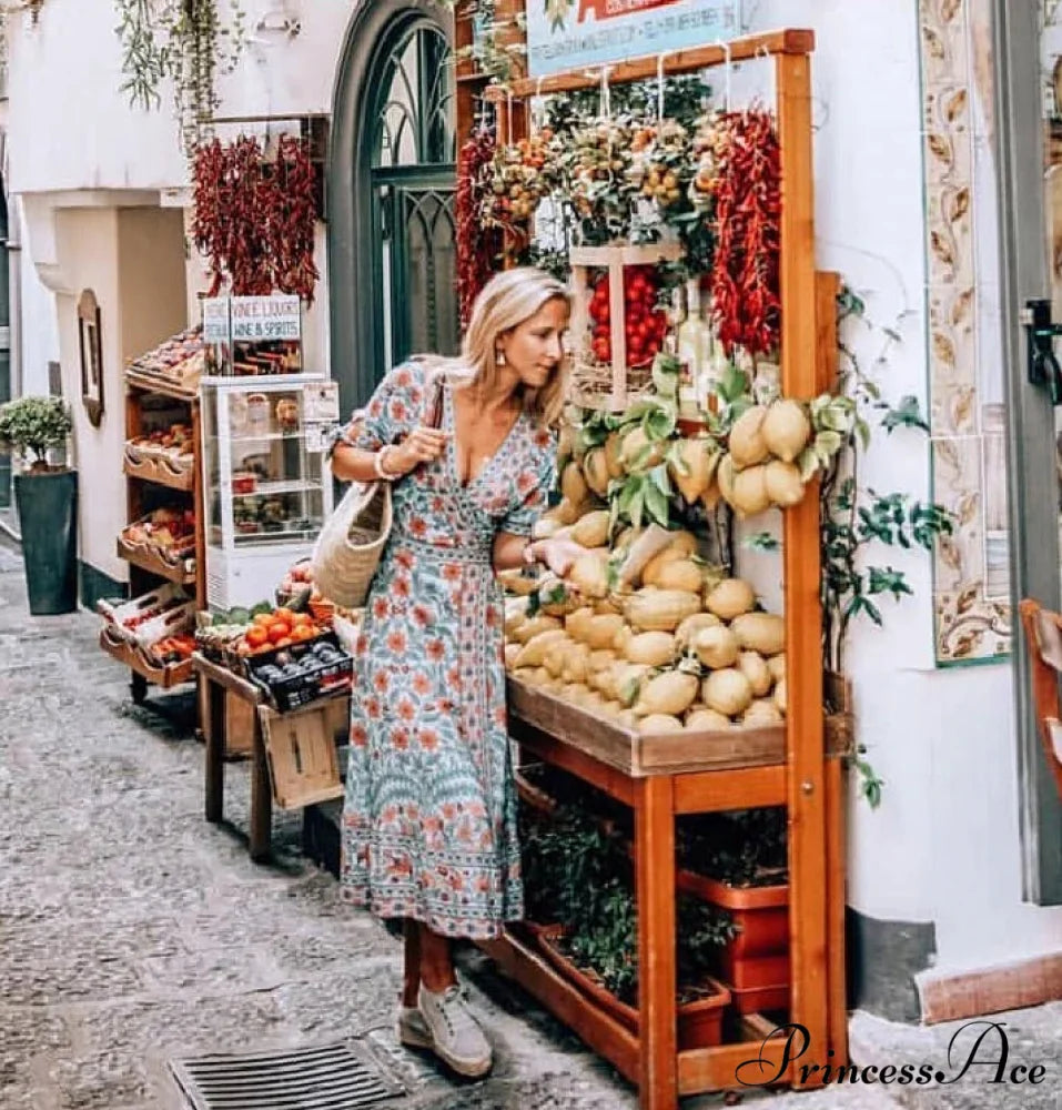 Wrap Golden Floral Bohemian Dress bohodress-250126