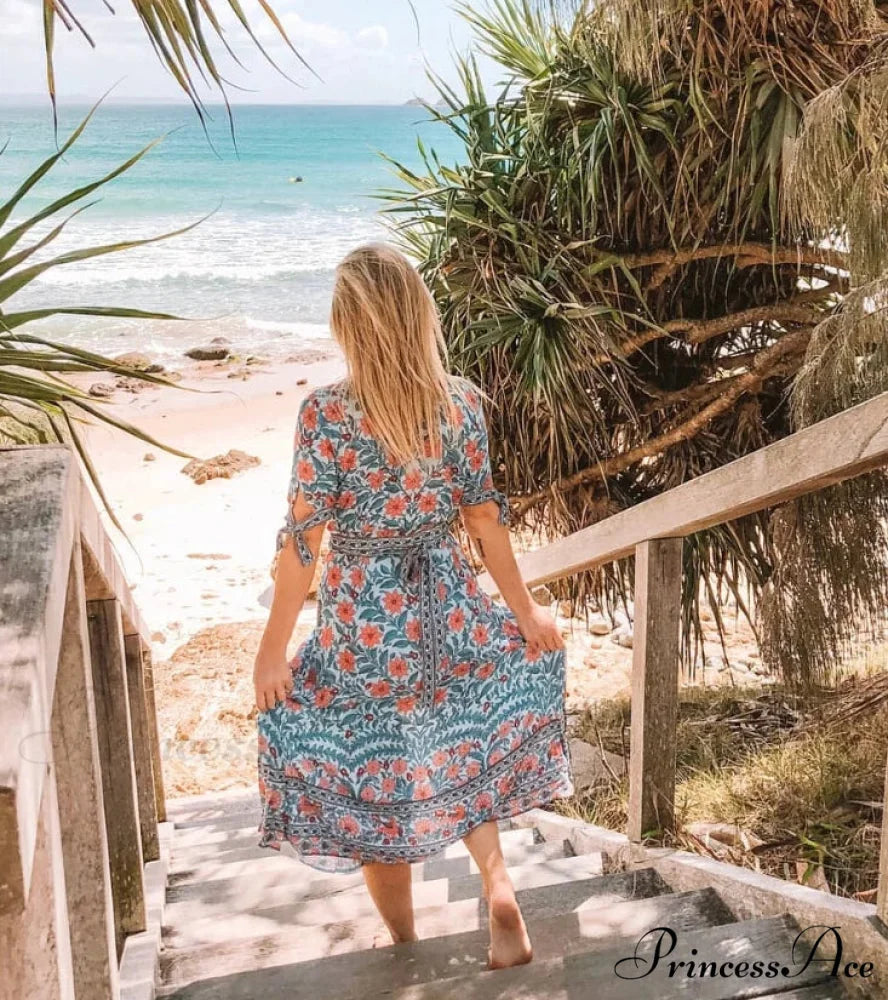 Wrap Golden Floral Bohemian Dress bohodress-250126