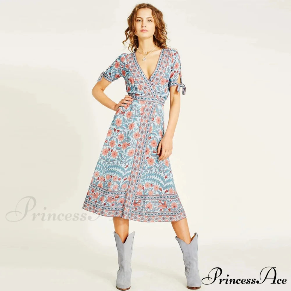 Wrap Golden Floral Bohemian Dress bohodress-250126