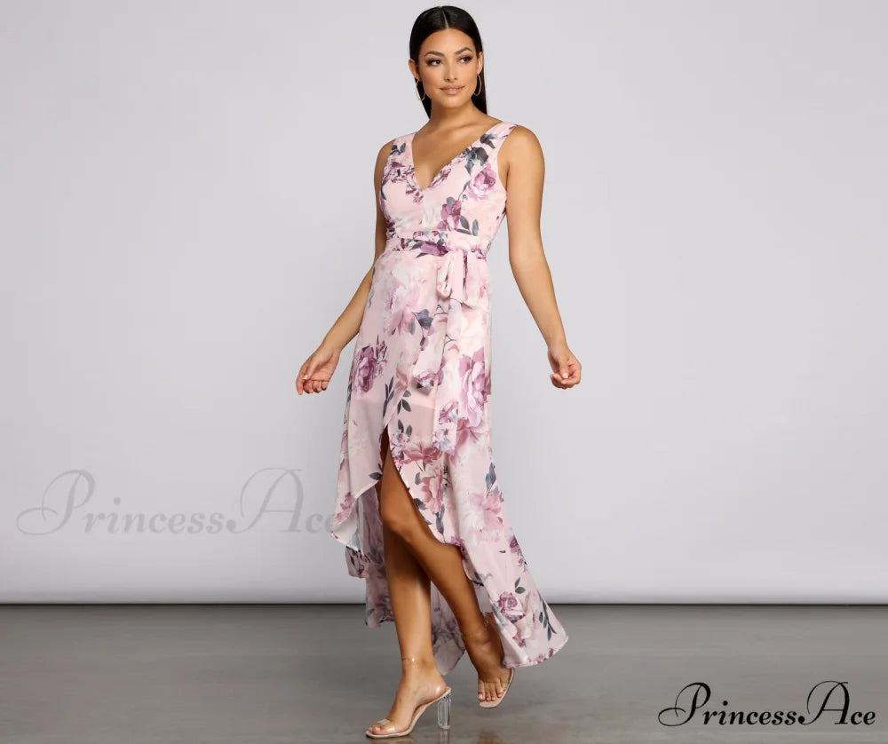 Wrapped In Romance Charming Floral Chiffon Maxi Dress