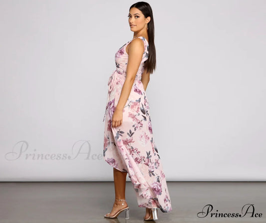 Wrapped In Romance Charming Floral Chiffon Maxi Dress