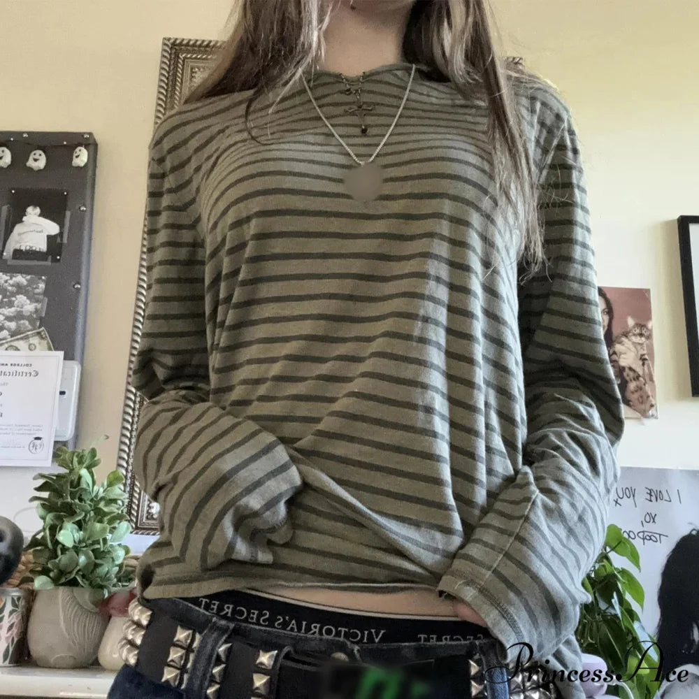 Y2K Adolescent Striped Extended Sleeve Enchanted Grunge Oversized Knit Top knittop-250126