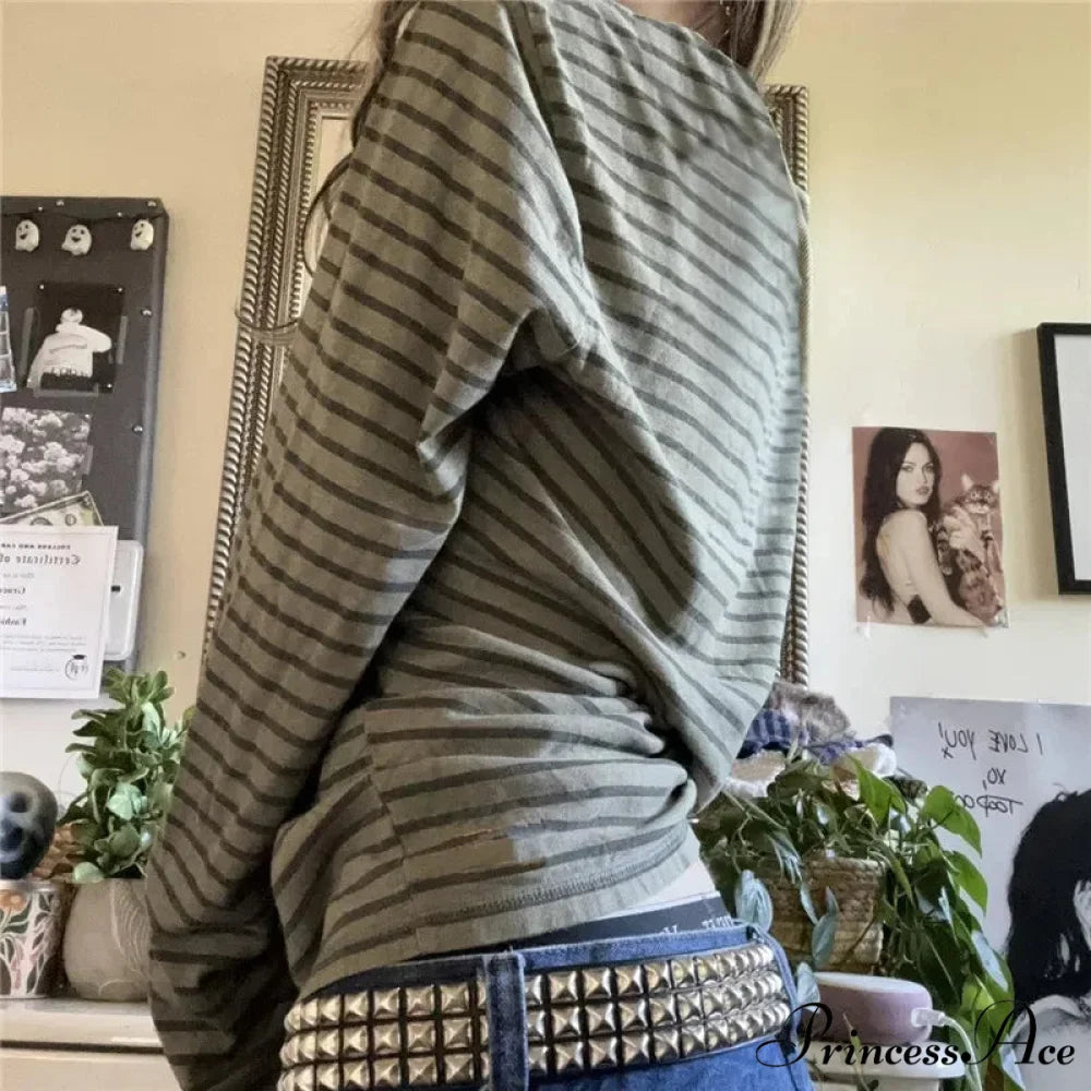 Y2K Adolescent Striped Extended Sleeve Enchanted Grunge Oversized Knit Top knittop-250126