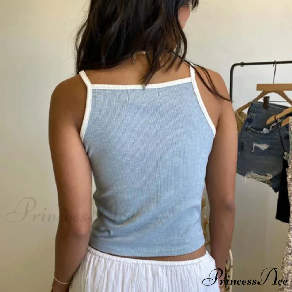 Y2K Aesthetic Trim Fit Sweet Vest Fairy Bow Embroidery Sleeveless O Neck Crop Top croptop-250126