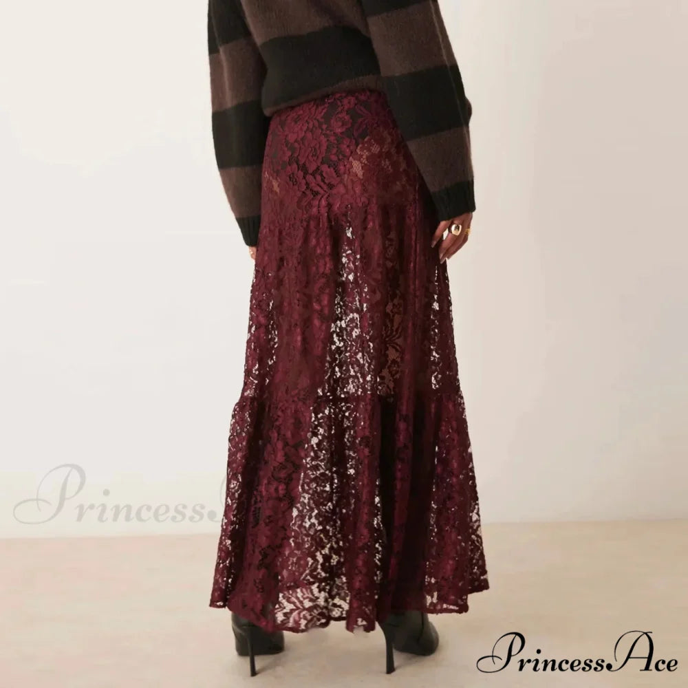 Y2K Antique Lace Transparent High Waist Skirt skirt-250126